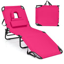 Beach Chaise Lounge Chair with Face Hole and Removable Pillow-Pink by DirectDeals