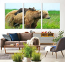 Bear and Cub Canvas Print Black and White Animal Wall Art