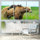 Bear and Cub Canvas Print Black and White Animal Wall Art