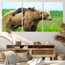 Bear and Cub Canvas Print Black and White Animal Wall Art