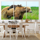 Bear and Cub Canvas Print Black and White Animal Wall Art