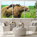 Bear and Cub Canvas Print Black and White Animal Wall Art