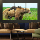 Bear and Cub Canvas Print Black and White Animal Wall Art