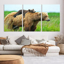 Bear and Cub Canvas Print Black and White Animal Wall Art
