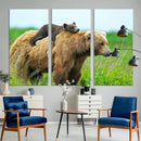 Bear and Cub Canvas Print Black and White Animal Wall Art