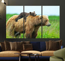 Bear and Cub Canvas Print Black and White Animal Wall Art