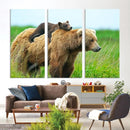 Bear and Cub Canvas Print Black and White Animal Wall Art