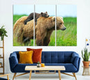 Bear and Cub Canvas Print Black and White Animal Wall Art