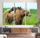 Bear and Cub Canvas Print Black and White Animal Wall Art
