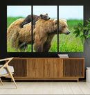 Bear and Cub Canvas Print Black and White Animal Wall Art