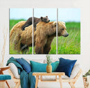 Bear and Cub Canvas Print Black and White Animal Wall Art