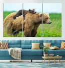 Bear and Cub Canvas Print Black and White Animal Wall Art