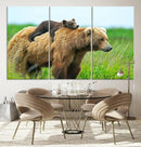Bear and Cub Canvas Print Black and White Animal Wall Art