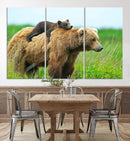 Bear and Cub Canvas Print Black and White Animal Wall Art