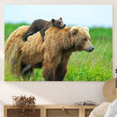 Bear and Cub Canvas Print Black and White Animal Wall Art