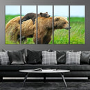 Bear and Cub Canvas Print Black and White Animal Wall Art