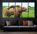 Bear and Cub Canvas Print Black and White Animal Wall Art