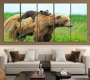 Bear and Cub Canvas Print Black and White Animal Wall Art
