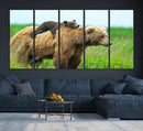 Bear and Cub Canvas Print Black and White Animal Wall Art