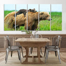 Bear and Cub Canvas Print Black and White Animal Wall Art
