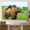 Bear and Cub Canvas Print Black and White Animal Wall Art