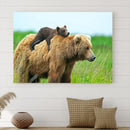 Bear and Cub Canvas Print Black and White Animal Wall Art