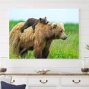 Bear and Cub Canvas Print Black and White Animal Wall Art