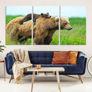 Bear and Cub Canvas Print Black and White Animal Wall Art