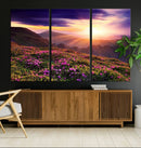 Beautiful Mountain Sunset Landscape with Purple Flowers