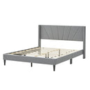 Twin/Queen Bed Frame with Linen Upholstered Wingback Headboard by LJGDeals