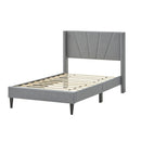Twin/Queen Bed Frame with Linen Upholstered Wingback Headboard by LJGDeals