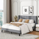 Full/Queen Size Bed Frame with Wingback Headboard and Wood Slat Support by LJGDeals
