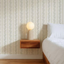 Cream and Blue Vintage Tulip Stripe Wallpaper