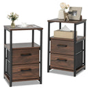 Bedside Table Set of 2 with Removable Fabric Drawers and Metal Frame-Walnut by DirectDeals