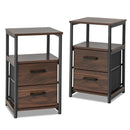 Bedside Table Set of 2 with Removable Fabric Drawers and Metal Frame-Walnut by DirectDeals