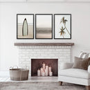 Beige Tones Coastal Wall Art. Surfboard, Ocean Beach, Palm by Wall Art Set