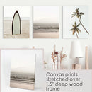 Beige Tones Coastal Wall Art. Surfboard, Ocean Beach, Palm by Wall Art Set