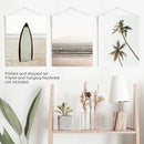 Beige Tones Coastal Wall Art. Surfboard, Ocean Beach, Palm by Wall Art Set