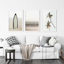 Beige Tones Coastal Wall Art. Surfboard, Ocean Beach, Palm by Wall Art Set