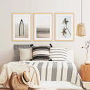 Beige Tones Coastal Wall Art. Surfboard, Ocean Beach, Palm by Wall Art Set