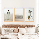 Beige Tones Coastal Wall Art. Surfboard, Ocean Beach, Palm by Wall Art Set
