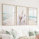 Coastal Boho Wall Art. Beach Pampas Grass, Blue Ocean Waves by Wall Art Set