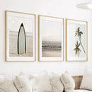 Beige Tones Coastal Wall Art. Surfboard, Ocean Beach, Palm by Wall Art Set