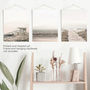 3 Piece Beige Coastal Wall Art. Waves, Beach Path, Lifeguard by Wall Art Set