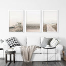 3 Piece Beige Coastal Wall Art. Waves, Beach Path, Lifeguard by Wall Art Set