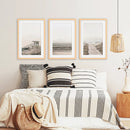 3 Piece Beige Coastal Wall Art. Waves, Beach Path, Lifeguard by Wall Art Set