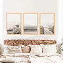 3 Piece Beige Coastal Wall Art. Waves, Beach Path, Lifeguard by Wall Art Set