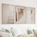 Beige Architectural Wall Art Prints. Light Tones Stairways by Wall Art Set