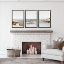 3 Piece Beige Ocean Beach Decor. Gray Waves with Rocks Wall Art by Wall Art Set
