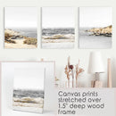 3 Piece Beige Ocean Beach Decor. Gray Waves with Rocks Wall Art by Wall Art Set